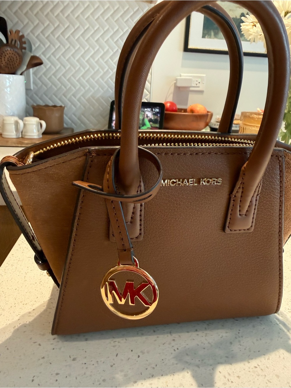 MICHAEL KORS Chestnut Brown Leather Top-Handle Satchel - Picture 4 of 9